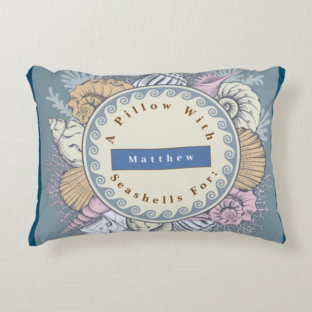Reversible Personalize Seashells Blue Orange    Accent Pillow (Front)