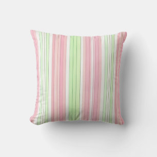 Reversible pink and green stripe and flowers throw pillow
