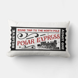 Reversible Polar Express Ticket Christmas Lumbar Pillow