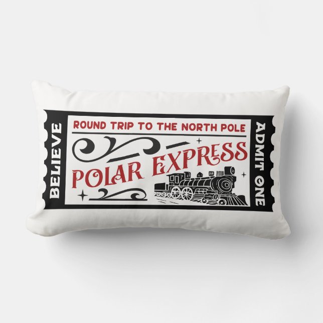 Reversible Polar Express Ticket Christmas Lumbar Pillow (Front)