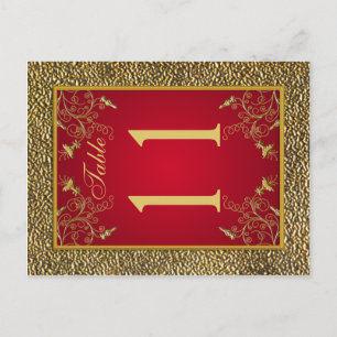 Reversible Red and Gold Floral Table Number Postcard