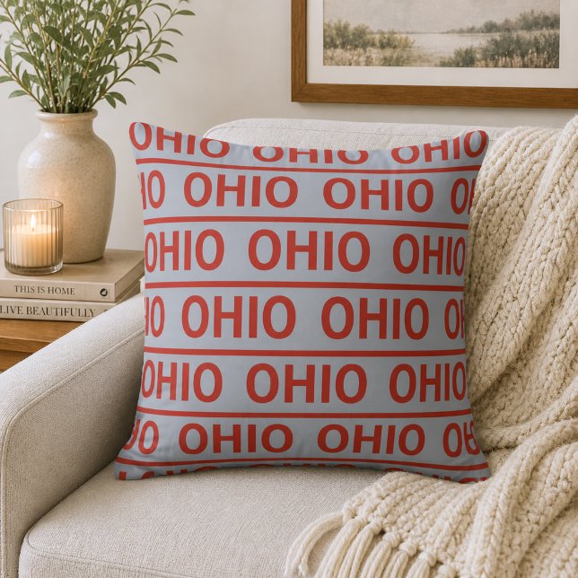 Reversible Red and Grey Ohio Throw Pillow (Creator Uploaded)
