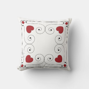 Reversible red and White Heart and Checked Pillow