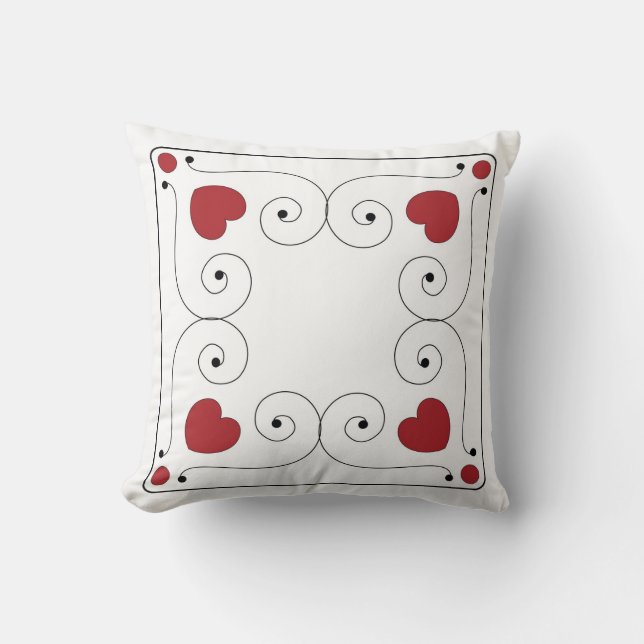 Reversible red and White Heart and Checked Pillow (Front)