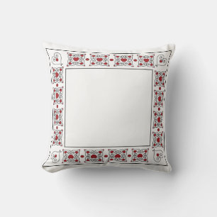 Reversible red and White Heart and Checked Pillow