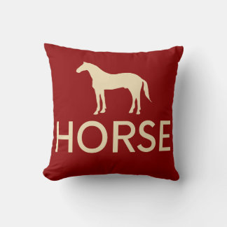 Reversible Red & Cream Horse Equestrian  Throw Pillow