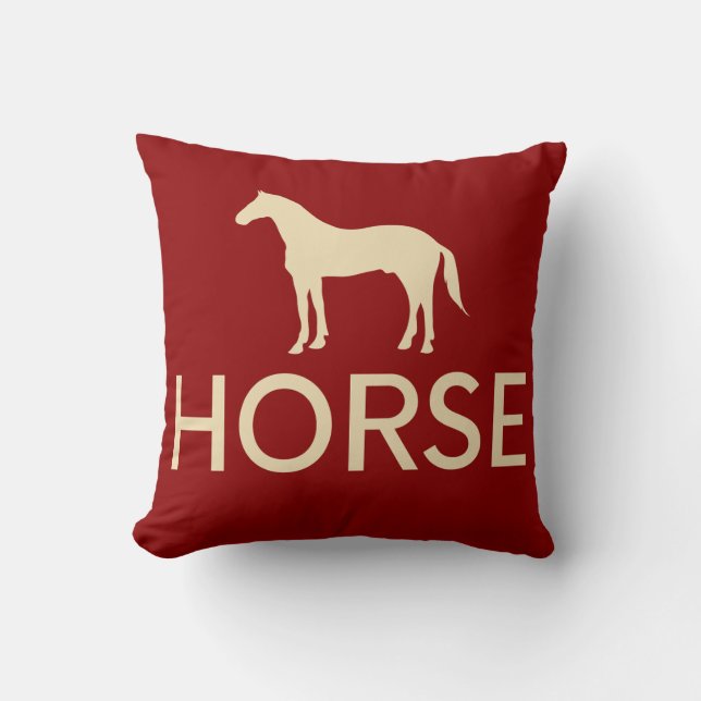 Reversible Red & Cream Horse Equestrian  Throw Pillow (Front)