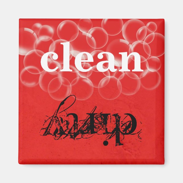 Reversible  Red Dirty Clean Dishwasher Magnet (Front)
