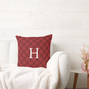 Reversible Red or Green Plaid Monogram Christmas Throw Pillow