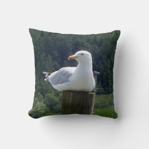 Reversible Seagull Laying Down Throw Pillow