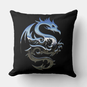 Reversible Silver Metallic Dragon Throw Pillow