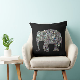 Reversible Sparkly silver mosaic Elephant PLdesign Throw Pillow