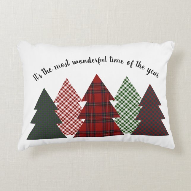 Reversible Thanksgiving Christmas Farmhouse Plaid Accent Pillow (Front)