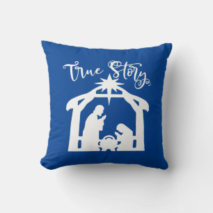 Reversible True Story Nativity Throw Pillow