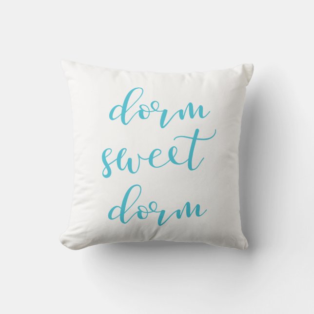 Reversible Turquoise and White Dorm Sweet Dorm Throw Pillow (Front)