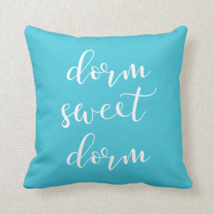 Reversible Turquoise and White Dorm Sweet Dorm Throw Pillow