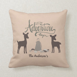 Reversible two-sided, Rustic Camper and Campsite Throw Pillow