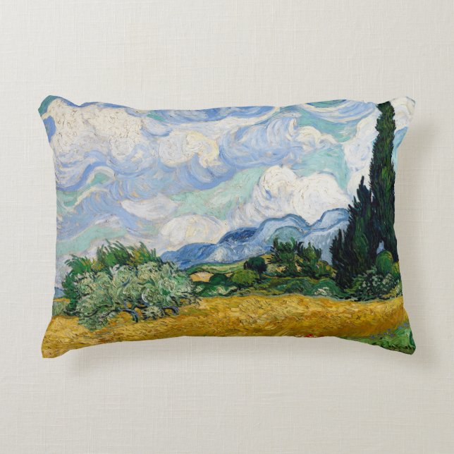 Reversible Van Gogh Wheat Field with Cypresses Accent Pillow (Front)
