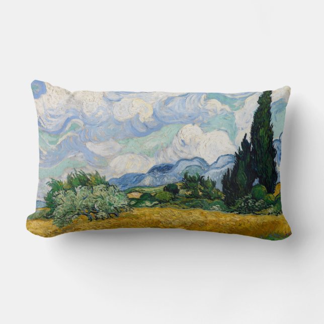 Reversible Van Gogh Wheat Field with Cypresses Lumbar Pillow (Front)
