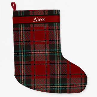 Reversible Vintage Christmas Decor - Plaid Stripe Large Christmas Stocking