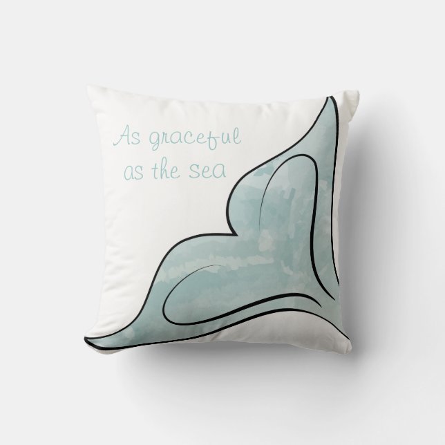Reversible Watercolor Whale Tail Throw Pillow (Front)