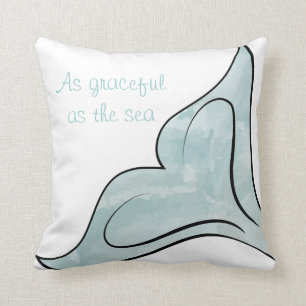 Reversible Watercolor Whale Tail Throw Pillow