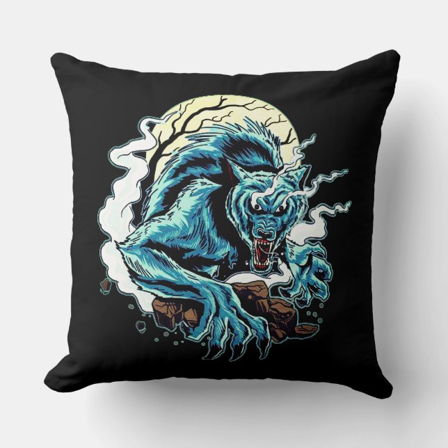 Reversible Werewolf Moon Throw Pillow (Front)