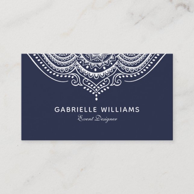 Reversible White & Blue Paisley Lace Business Card (Front)