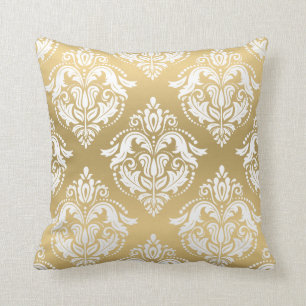 Reversible White & Gold Damasks Throw Pillow