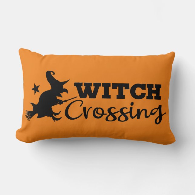 Reversible Witch Crossing with Flying Witch Lumbar Pillow (Front)