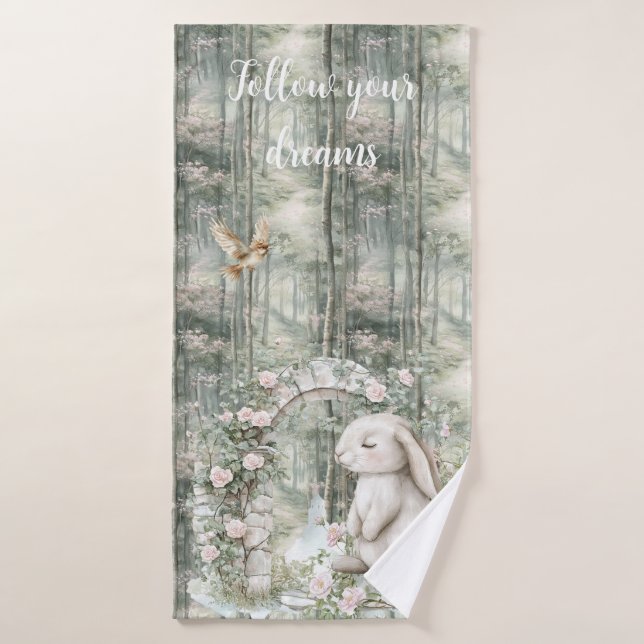 Rêves de lapin de jardin rose enchanté (Serviette de bain)