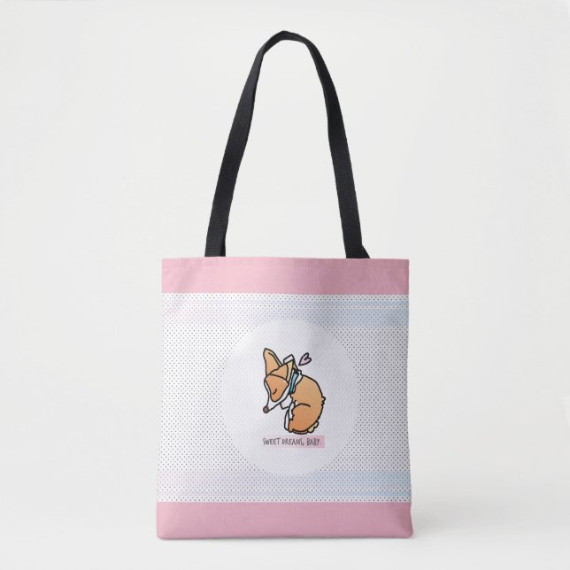 rêves doux, bébé de corgi. sac fourre-tout en (Devant)