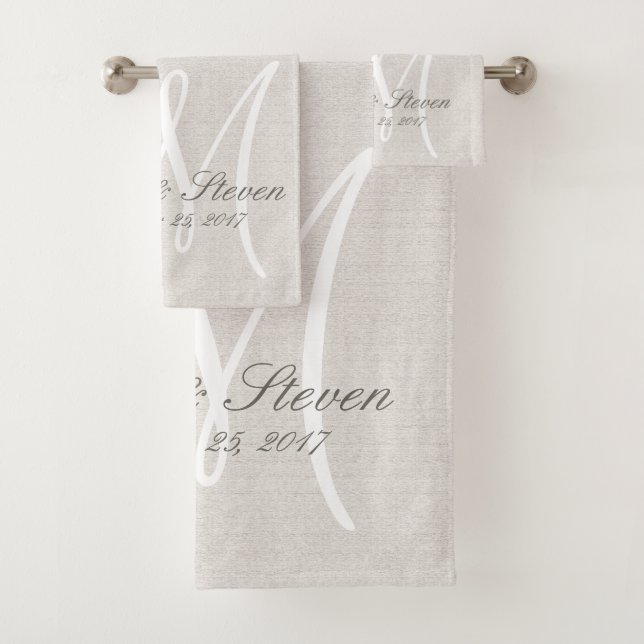 Revêtement de lin rustique avec Monogramme blanc (En situation)