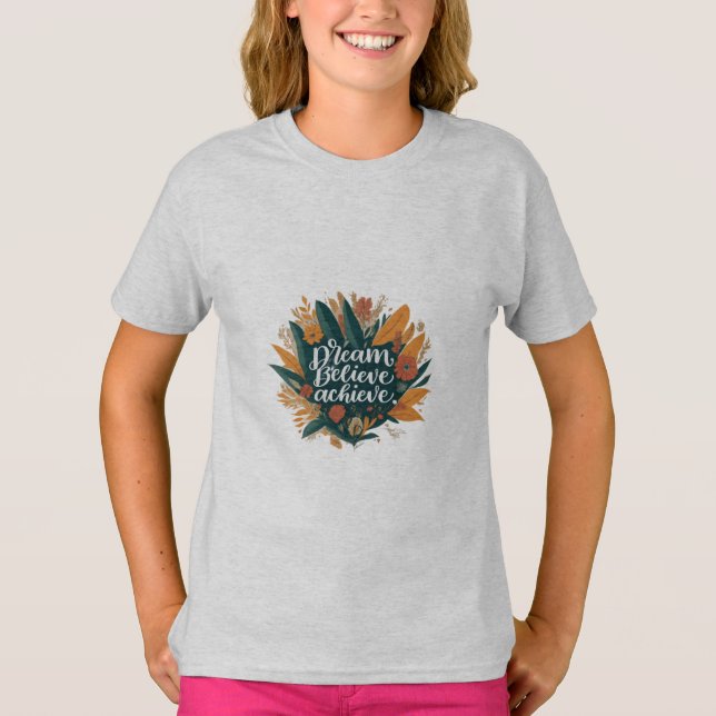 Rêvez. Crois. Réalisation. T-shirt basique pour en (Devant)