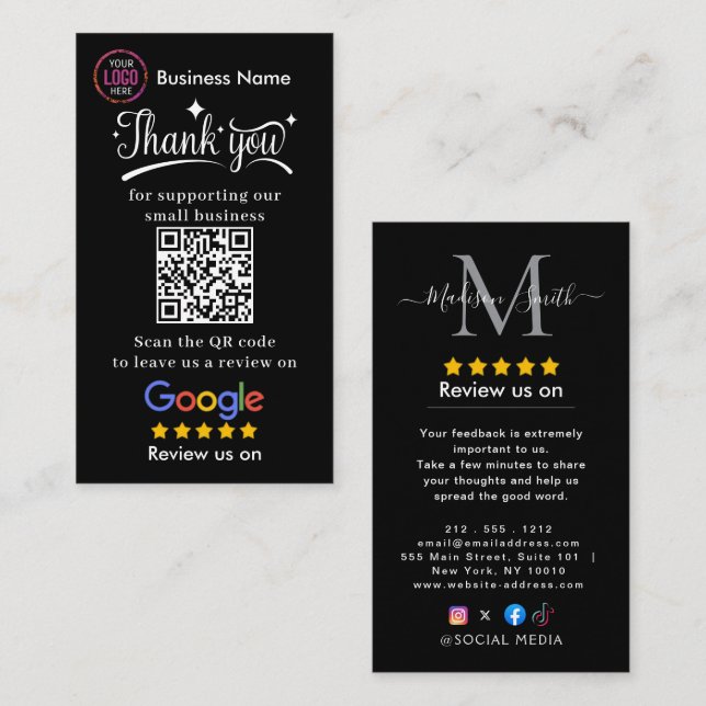 Review Google Review QR Code Google Ratings Business Card (Front/Back)