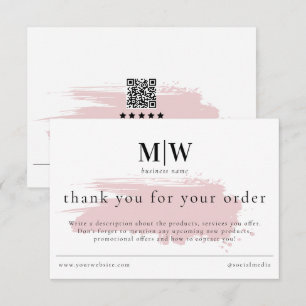 Review Order Packaging Insert Pink Monogram Info Thank You Card