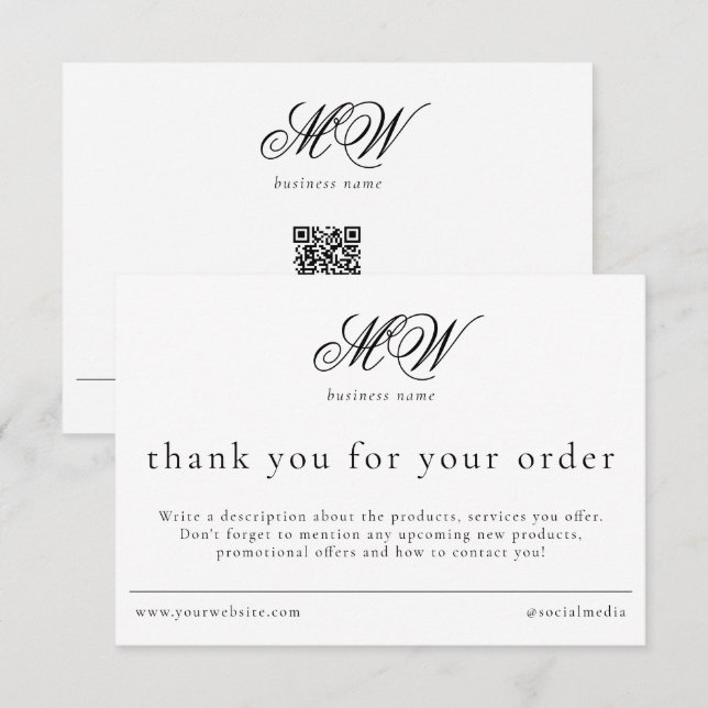 Review Order Packaging Insert Script Monogram Thank You Card (Front/Back)
