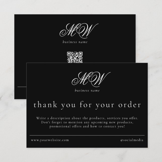 Review Order Packaging Insert Script Monogram Thank You Card (Front/Back)