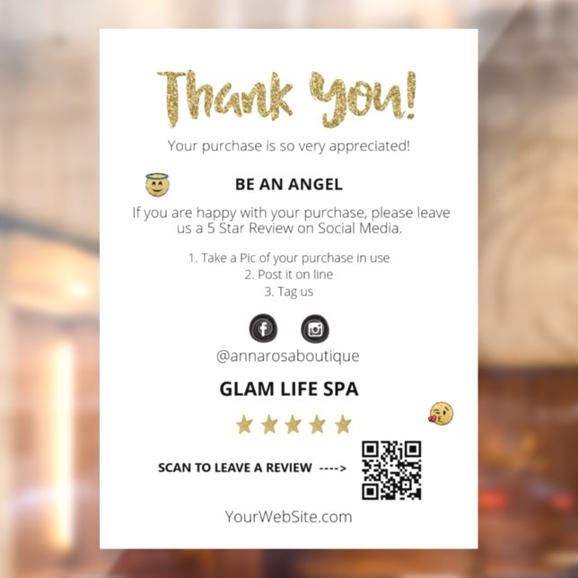 *~* REVIEW QR AP8  THANK YOU Cute Emoji Window Cling (Sheet 2)