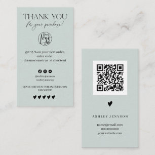 Review Simple sage green order thank you Business Card