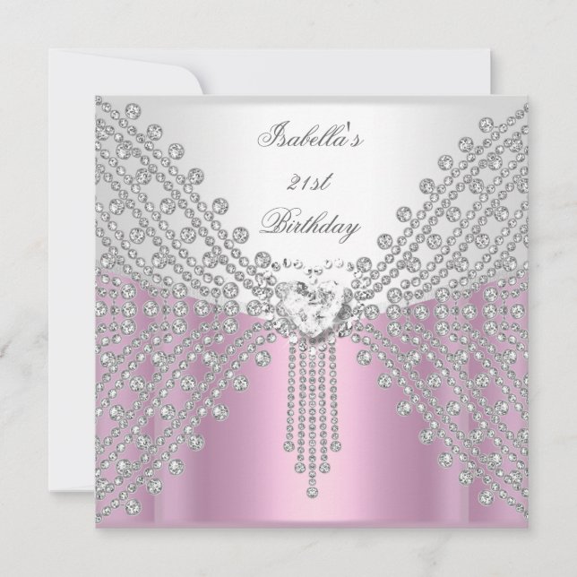 Revised Birthday Party Pink Silver White Image Invitation (Front)