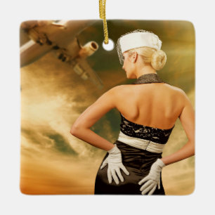 Revised Retro Flight Attendant - SRF Ceramic Ornament