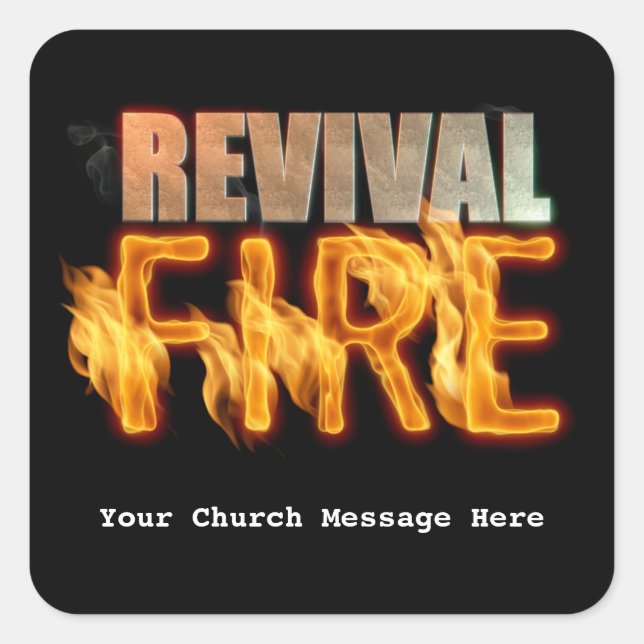 Revival fire church outreach typography evangelism square sticker (Front)