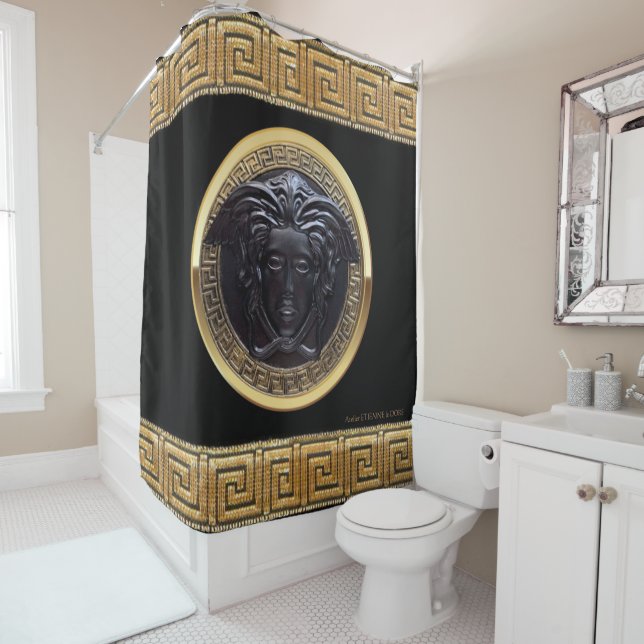 Revival grec Medusa Noire rideau de douche (En situation)