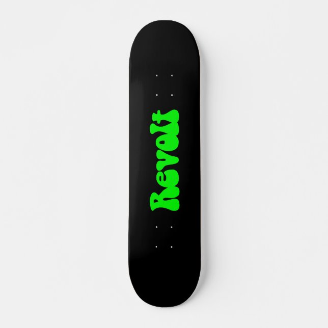 Revolt - Green on Black Skateboard (Front)
