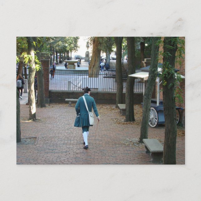 Revolutionary Soldier in Boston, MA Postcard (Front)