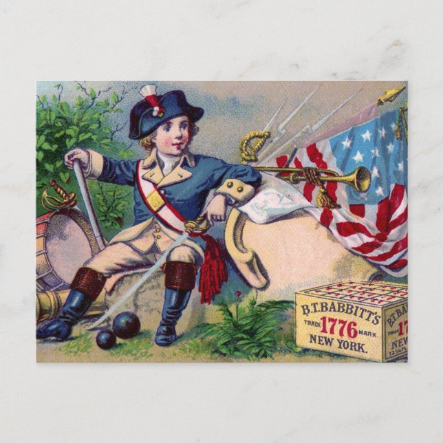 Revolutionary War patriotic boy flag vintage art Postcard (Front)