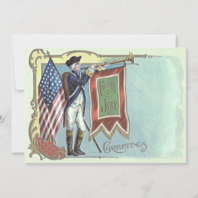 Revolutionary War Soldier American Flag Horn Invitation (Front)