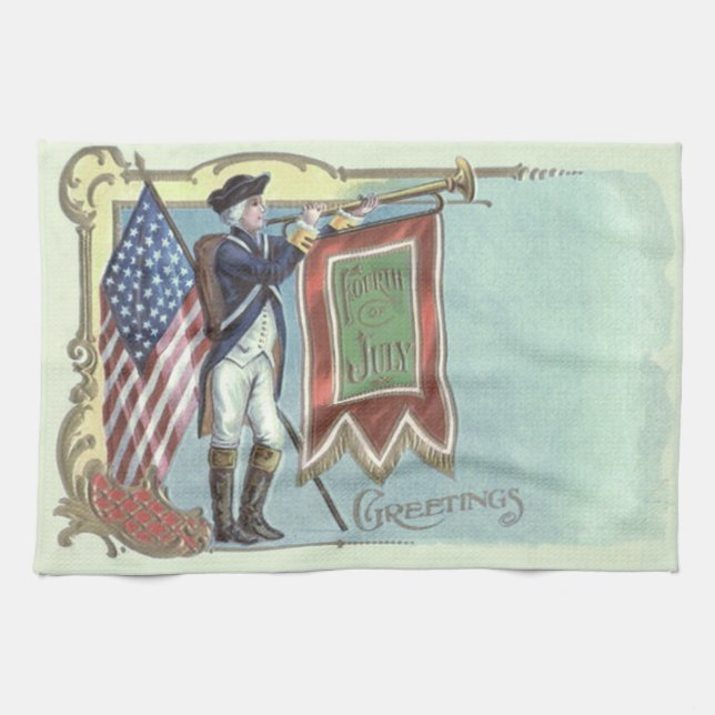 Revolutionary War Soldier American Flag Horn Kitchen Towel (Horizontal)