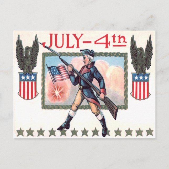Revolutionary War Soldier American Flag Shield Postcard (Front)